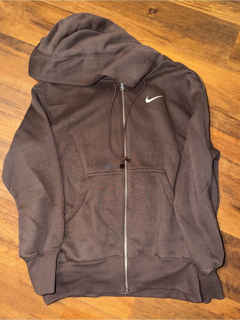Nike Brown Zip-Up Hoodie with White Swoosh